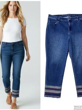 CHICO'S Girlfriend Slim Leg Ankle Embroidered Cuff Jeans